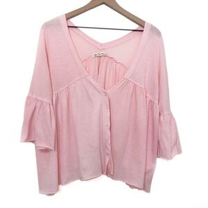 FREE PEOPLE  Sweet Little Tee Button Up Bell Sleeve Top M